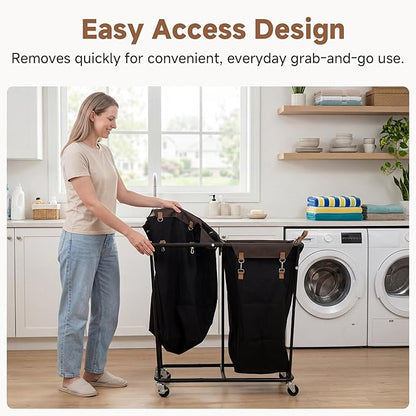 StorageWorks 330L Extra Large Laundry Hamper with Wheels, Laundry Basket with Wheels 2 Sections, Clothes Sorter Cart with Divider for Hotel, Home, Black, 1-Pack