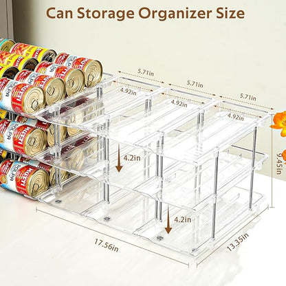Amllas Can Organizer for Pantry, Stacking Can Storage Organizer Pantry, Automatic Rolling Can Rack for Fridge, 3Tire 3 Columns Can Holder for 36 Cans, Canned Goods Organizer