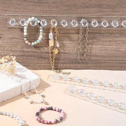 4Pcs Acrylic Necklace Holder Wall,Clear Necklace Hanger with 12 Hook for Girls Women,Easy Install Necklace Hanger Wall Mount Jewelry Organizer wall mount for Necklaces, Bracelets, Chains