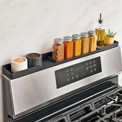 TEO Magnetic Stove Top Shelf - 30 Inch Silicone Over the Stove Spice Rack for Kitchen Gadgets Storage Organization, Heat-Resistant, No Installation, Dishwasher Safe, Over Oven Shelf Black