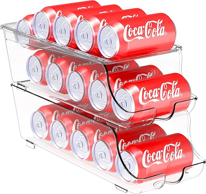 Simple Houseware 2-Pack Auto-Rolling Beverage Can Organizer for Fridge, Clear Front-Loading Soda Dispenser with Smooth Glide Design, Space-Saving Refrigerator Storage Bins
