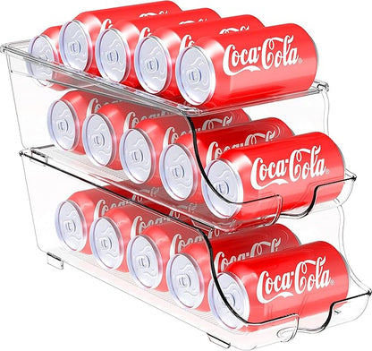 Simple Houseware 2-Pack Auto-Rolling Beverage Can Organizer for Fridge, Clear Front-Loading Soda Dispenser with Smooth Glide Design, Space-Saving Refrigerator Storage Bins