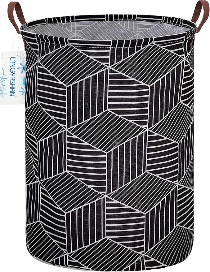 Laundry Basket Canvas Fabric Collapsible Organizer Basket for Storage Bin Toy Bins Gift Baskets Bedroom Clothes Children Nursery Hamper (Black diamond)