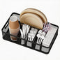 Paper Plate Organizer and Utensil Caddy for Countertop with Handle, 6-Compartment Paper Plate Holder and Silverware Tray for Cups, Forks, Spoons, Napkins - Ideal for Party, Camping, Picnic