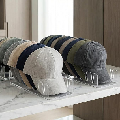 Boxalls Hat Stand for Baseball Caps 2 Pack, No-Install Acrylic Hat Organizer and Display for Closet/Desktop, Baseball Hat Storage Holds 14 Caps, Space Saver Hat Rack Hat Holder