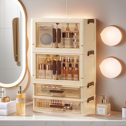 Makeup Organizer with Drawers & Compartments, Modular Stackable Cosmetic Skincare & Jewelry Storage Box, Vanity Organizer with Magnetic Closure for Bathroom, Office, Dorm