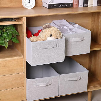 Collapsible Sorage Bins, Storage Cubes Baskets Collapsible Fabric Storage Boxes with Handles for Home and Office (Set of 4, Grey, 15.4 x 11.4 x 7.91inch)