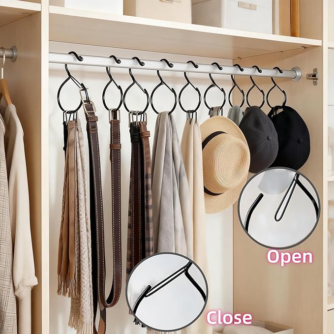 4 Pack Belt Hanger, Belt Hanger for Closet, Rust-Proof Belt Organizer for Closet, Holds Ties, Scarves, hat, Bags & Accessories, Black