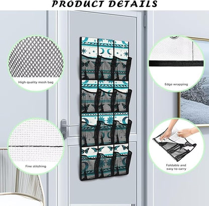 Ethnic Moon Butterfly Over the Door Shoe Organizer 12 Large Mesh Pockets Foldable Shoe Rack for Door Hanging Shoe Organizer Shoe Holder