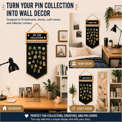 Enamel Pin Display Banner with Customizable Felt Letter Board and 170+ Letters, Hanging Canvas Pin Organizer for Lapel Pins, Brooches & Badges, Wall Display for Pin Collectors, Bedroom Dorm Decor