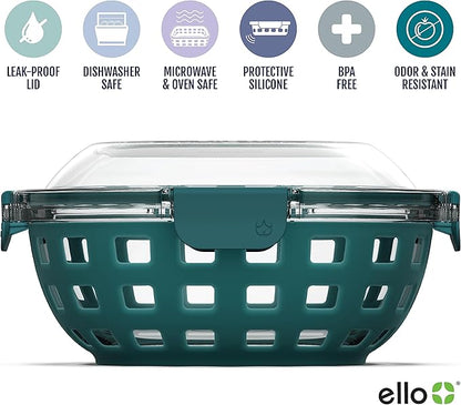 Ello Duraglass Meal Prep Container- Glass Food Storage Container with Silicone Sleeve and Airtight BPA-Free Plastic Lid, Dishwasher, Microwave, and Freezer Safe