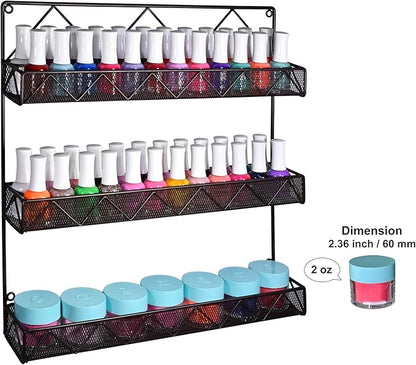AMT 4 Tier Nail Rack, Pack Metal Wall Mount Organizer, Essential Oils Organizer, Pantry Cabinet Door Shelf Storage. Hanging Display for Spice Jars, Nail Polish, Cosmetic Beauty Bottles