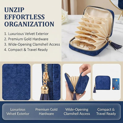 Vintage women's coin wallet jewelry storage bag, metal zipper multi-layer travel storage box, earrings, rings, necklaces, elegant storage bag, neutral Christmas and birthday gifts (Blue)