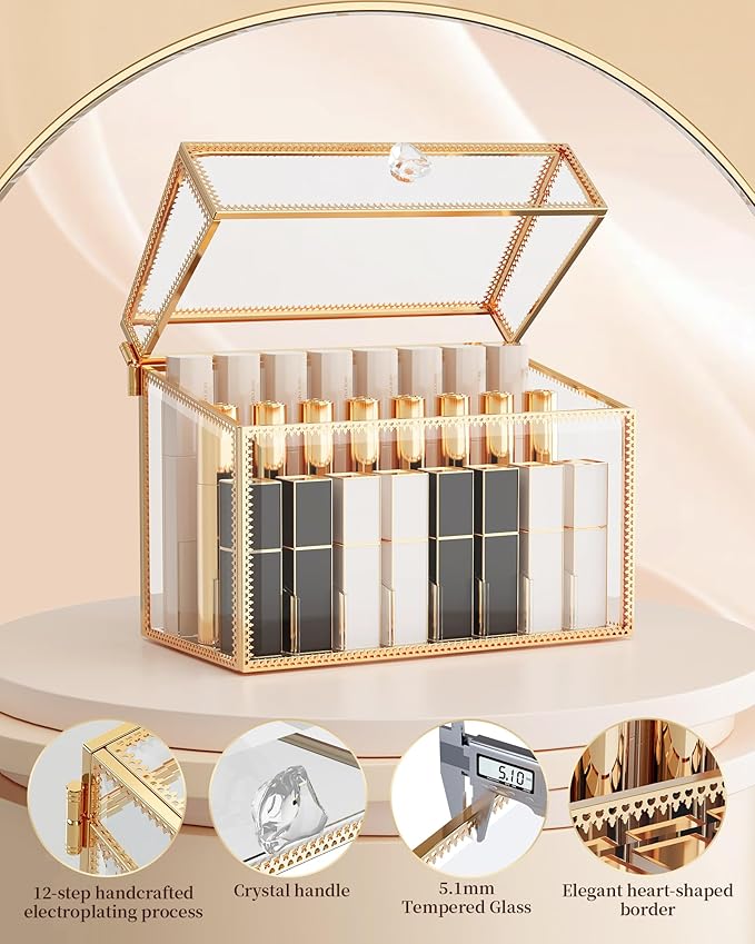 Youdepot Lipstick Organizer Holder - 24 Spaces, Tempered Glass Lip Gloss and Perfume Organizer,Vanity Lipstick Holder and Organizer.