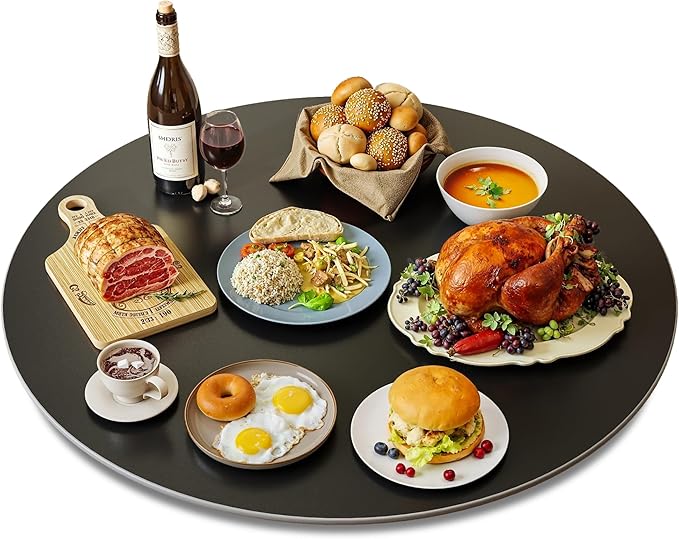 31.5" Lazy Susan Turntable – 360° Sinteredstone Silent Anti-Slip Turntable, Table Top Centerpiece for Kitchen, Pantry, Spice Rack, Refrigerator & Dining Table, Black