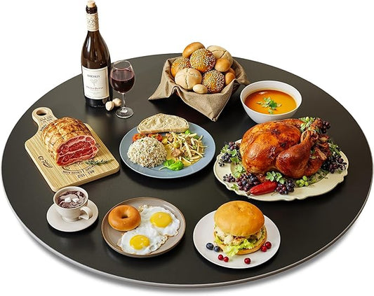 31.5" Lazy Susan Turntable – 360° Sinteredstone Silent Anti-Slip Turntable, Table Top Centerpiece for Kitchen, Pantry, Spice Rack, Refrigerator & Dining Table, Black