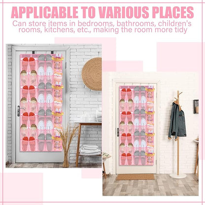 Windyun 2 Pcs 70 Large over The Door Shoe Organizer Hanging Shoe Rack for Closet Holder Pink Mesh Pockets Back to School Behind Door Hanger Storage Nonslip for Home Room School Dorm, Each 35 Pockets
