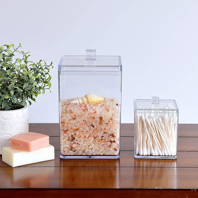 Youngever Clear Plastic Apothecary Jar, Square Shape (15 Ounce and 60 Ounce)