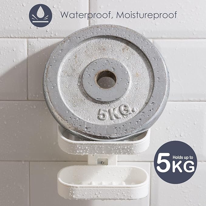 HOME&I Suction Cup Soap Dish Holder – Strong Vacuum Suction, Waterproof, Self-Draining Soap Dish for Shower, Bathroom, Kitchen Sink – No Drilling, Reusable (White)
