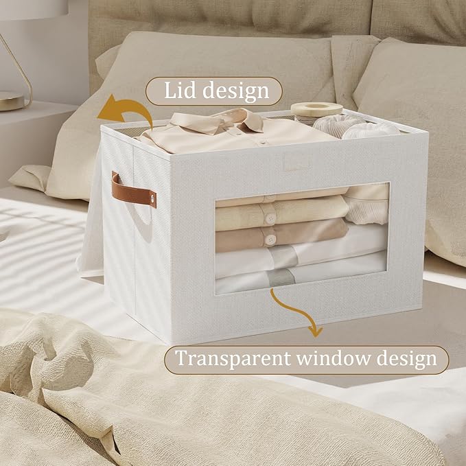 Fabric Storage Boxes with Lids, 10.2 x 7.8 x 6.7 Inch Closet Organizers for Shelves, Foldable Storage Bins with Handles, White, 5-Pack
