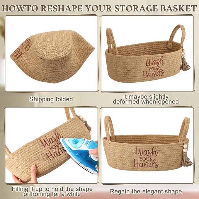 Wash Your Hands Bathroom Decoration Brown Cotton Rope Toilet Basket Toilet Paper Holder Basket Rustic Bathroom Organizer Farmhouse Home Decoration Organizing Small Baskets