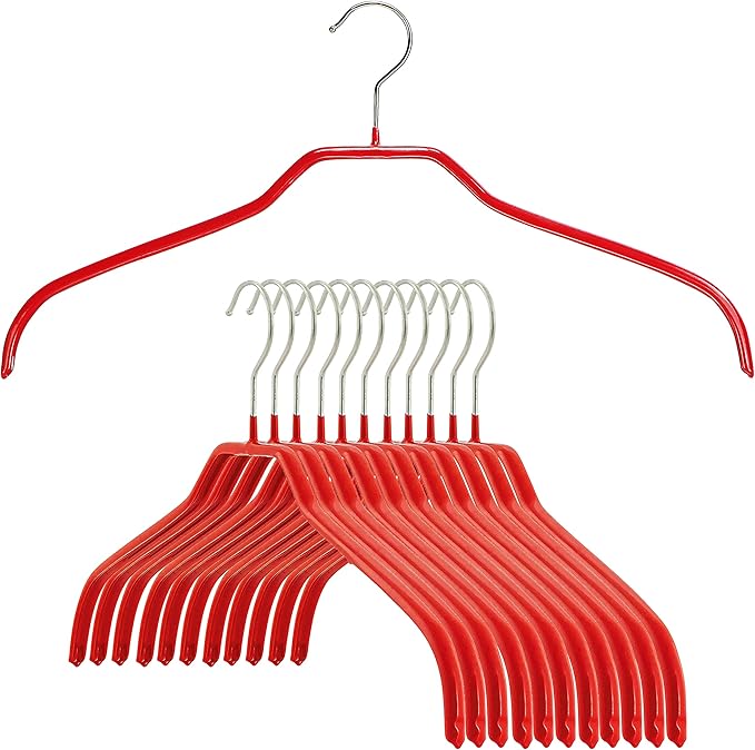 Mawa by Reston Lloyd Silhouette Series Non-Slip Space Saving Clothes Hanger for Shirts and Dresses, Style 41/F, Set of 12, Red