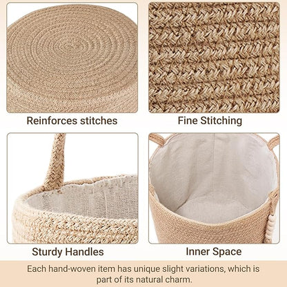 Mkono Tall Wicker Laundry Basket Woven Storage Basket Decorative Natural Rope Basket Wooden Bead Decoration for Blankets,Toys,Clothes,Shoes,Plant Organizer Bin with Handles Living Room 15"Wx17.7"L