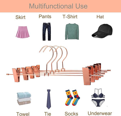 13.7" Rose Gold Copper Pants Hangers with Clips of Strong Non-Slip Skirt Hangers, Space Saving Hangers -Adjustable Clips for Slacks, Jeans, Clothes,Pants -10 Pack