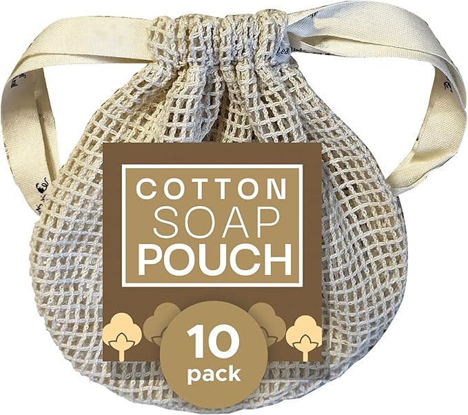 Whiffkitch Soap Pouch 10-Pack – Versatile Mesh Scrubber Wash Bag for Shower & Bath, Soft Cotton Bar Soap Holder & Travel Bag, Durable Scrubber Pouch for Rich Lather, 4x5 inches