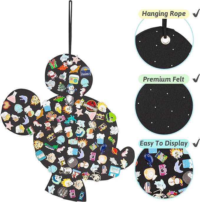 Hanging Brooch Pins Organizer Enamel Pin Display Cute Cartoon Shape Brooch Pin Display Storage Holder for Brooch Pin(Without Accessories ) (black-mouse-hole)