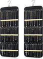 2 Pack Hanging Jewelry Organizer Storage with 48 Pockets and Hooks Dual-Sided Hanging Jewelry Organizers and Storage Hang on Closet, Wall, Door for Earrings, Necklaces, Rings,Blcak
