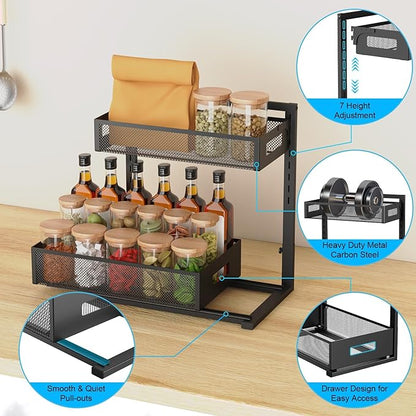 Petiza Under Sink Organizer Pull Out Cabinet Organizer Adjustable Height 2 Tier with Sliding Drawers Kitchen Bathroom Organizer and Storage(1pc) (Pack of 6)