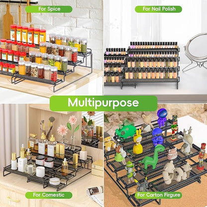 4 Tier Spice Rack Organizer for Cabinet, Black (2 PCS S&L) Seasoning Organizer Rack for Inside Cabinets, Countertop, Pantry Storage