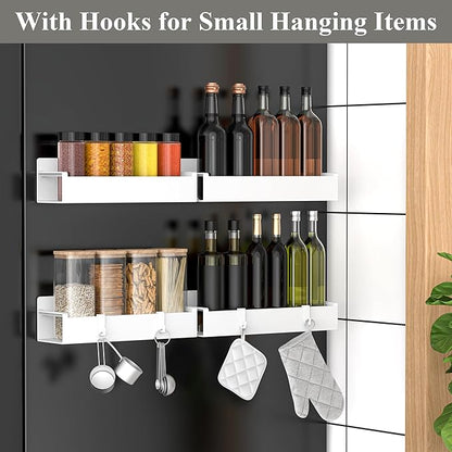 HuggieGems 4 Pack Magnetic Spice Rack Organizer for Refrigerator and Oven, White Fridge Organizers and Storage for Kitchen