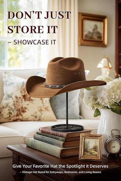 Cowboy Hat Stand Heavy Metal Western Tabletop Hat Holder Rustic Vintage Western Decor Wide Brim Hat Display for Desk Shelf Closet for Fedora Straw Hats Home Accessories Black 2 Pcs