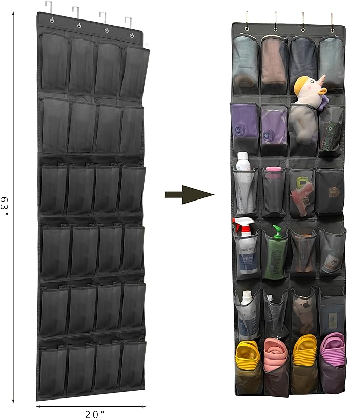 Over The Door Shoe Organizer with 24 Large Breathable Mesh Pockets Sturdy Closet Door Shoe Storage Holder Hanging SimpleHouseware Men Women Kids Shoe Holder for Rack (Black)