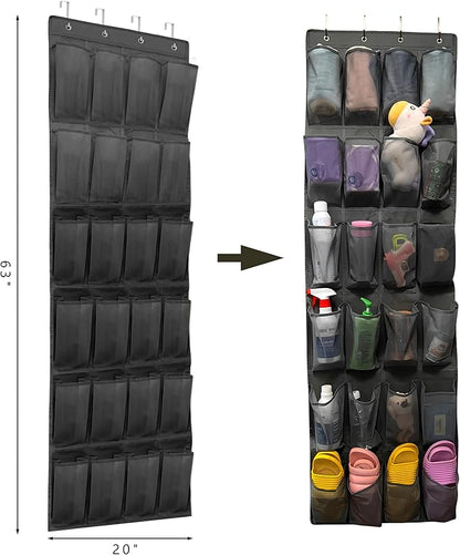 Over The Door Shoe Organizer with 24 Large Breathable Mesh Pockets Sturdy Closet Door Shoe Storage Holder Hanging SimpleHouseware Men Women Kids Shoe Holder for Rack (Black)