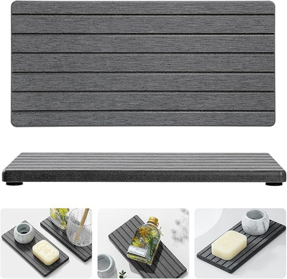 Razborci 2PCS Diatomite Water Absorbing Stone Drying Tray Mat for Bathroom & Kitchen Counter, Instant Dry Drink Bar Coaster, Vanity Sink Caddy Organizer, Dish Soap Sponge Holder, Dark Gray, 8"x3.8"
