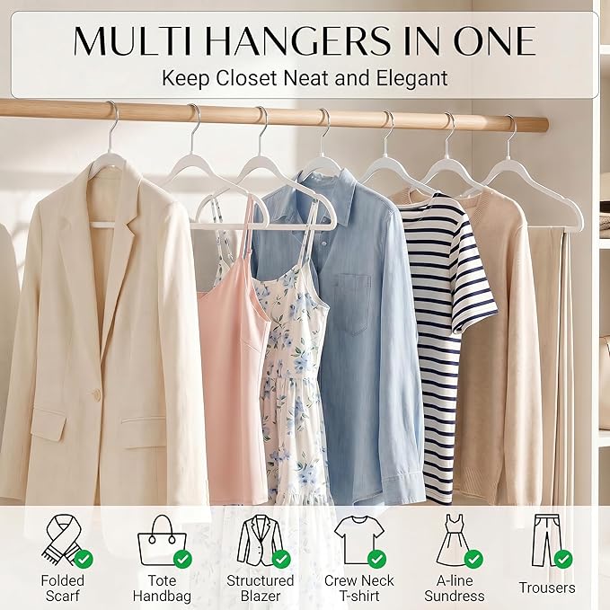 SMARTOR Plastic Hangers 50 Pack - Thin Clothes Hangers Heavy Duty | Durable | Lightweight | Space Saving | Slim | Flexible - Dorm Room Essentials for College Students - White
