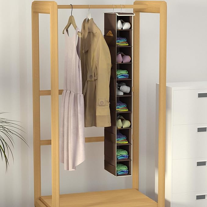 Libeder Shoe Organizer for Closet,10-Shelf Hanging Shoe Rack Organizer Closet Organizers and Storage Shelves Shoes Holder with 6 Mesh Side Pockets Coffee Coffee
