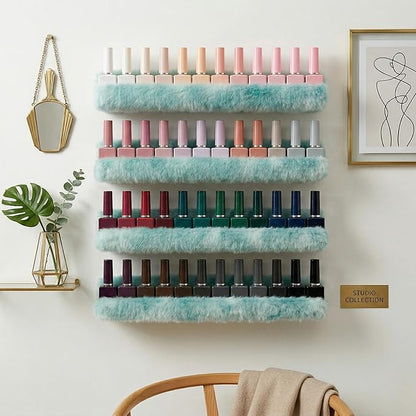 Care&More YJ 15 Inch Nail Polish Shelves, 4-Pack Fuzzy Display Nail Polish Rack for Storing Nail Bottles, Sunglasses, Essential Oils, Plush Soft (Green)