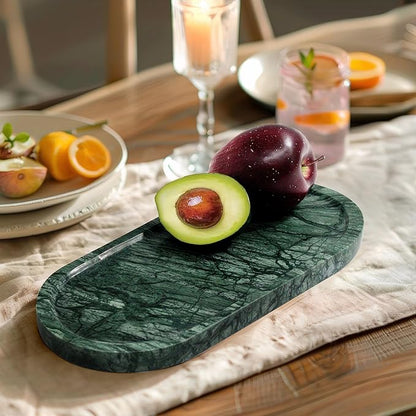 YMXYJM Genuine Real Natural Marble Tray for Bathroom, Luxury Indian Green Stone Vanity Tray, Decorative Oval Trays for Countertop Storage Organizer, Dresser, Kitchen, Home Decor, 11.8" x 6", Green