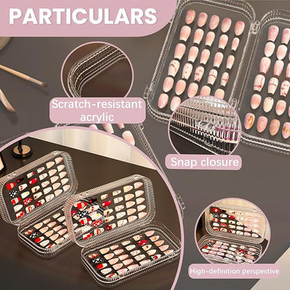 Large Tri-Fold Press On Nail Organizer Case - 4-Page Portable Storage Box for Fake Nails, Clear PET Plastic Travel Holder (6×3.2×1.8 inch) Texture 2Pcs