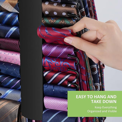 Upgraded Tie Rack Hanger for Closet with 30 Metal Hooks, Space Saving Necktie Organizer for Men, Sturdy Wooden Large Capacity Tie Holder, Closet Organizers and Storage, Black