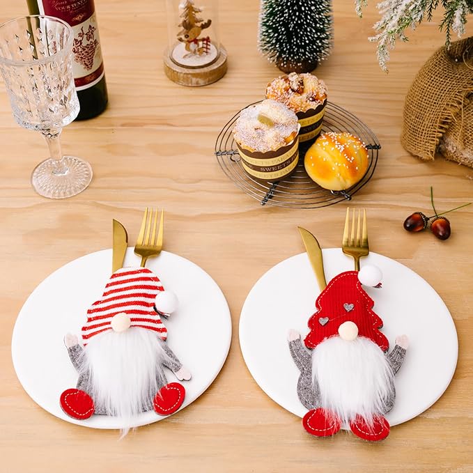 3PCS Christmas Silverware Utensil Holders, Cutlery Fork Spoon Knife Storage Bags, Premium Tableware Holder for Xmas Party Dinner Table Decoration