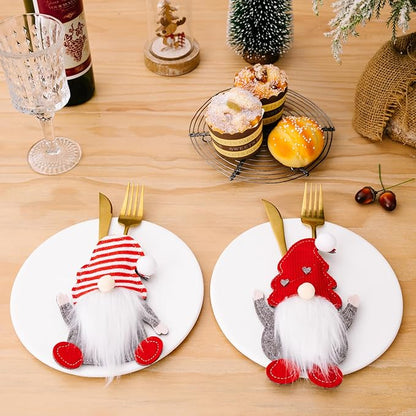 3PCS Christmas Silverware Utensil Holders, Cutlery Fork Spoon Knife Storage Bags, Premium Tableware Holder for Xmas Party Dinner Table Decoration