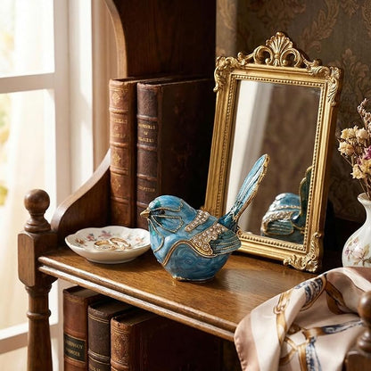 Blue Bird Trinket Box with Hinged Lid, Enamel Alloy Bird Figurines Jewelry Organizer, Hand Painted Bird Decor for Home Ring Holder Gift