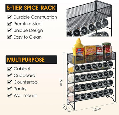 Skiileor Spice Rack Organizer with 28 Empty Spice Jars,Spice Labels,Chalk pen and Funnel Complete Set,Space-Saving for Countertop, Cabinet or Wall Mount