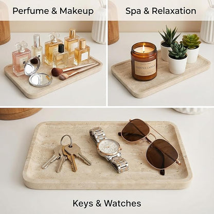 Natural Marble Vanity Tray for Bathroom Counter-12 X6 Decorative Tray for Perfume, Candles, Stone Jewelry Dish Tray