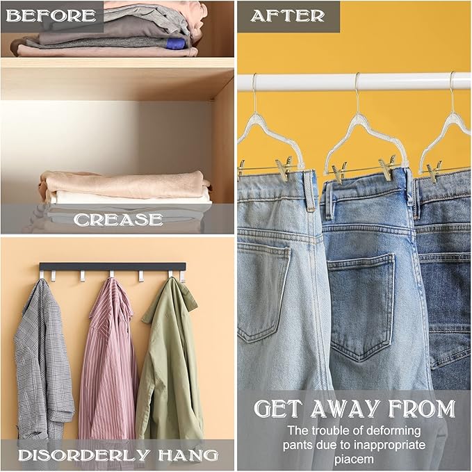 Hoolerry 10 Pcs Clear Gold Hangers with Clips Acrylic Glitter Hangers with Non Slip17 x 8 Inches Plastic Skirt Pants Storage and Organizer for Clothes Skirt Trousers Jeans(Gold)